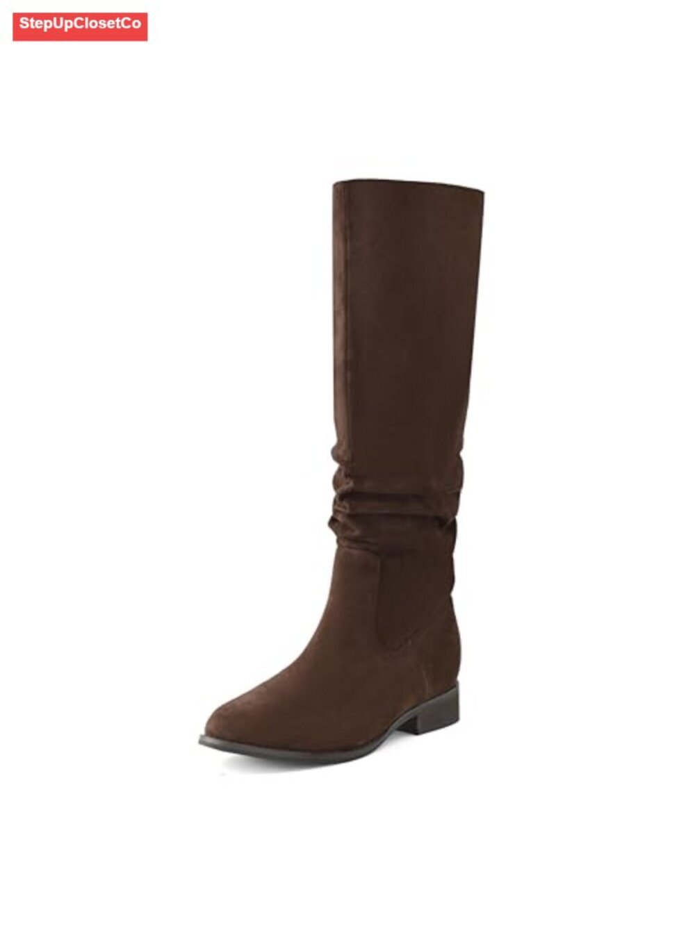 Knee High Slouch Boots Faux Suede Pointed Toe Low Heel Women's